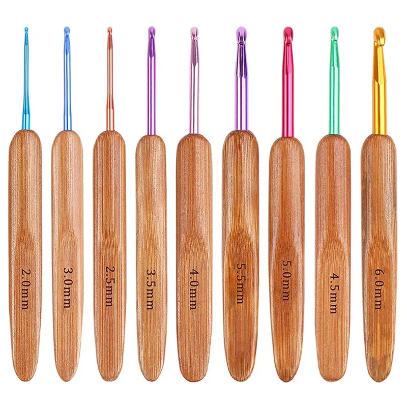 9-teiliges Bambus-Stricknadel-Set, Häkelnadeln, 2–6 mm, Häkeln für Weben, Garn, Griff, Nähnadeln, Werkzeug, Stricken, Häkel-Set