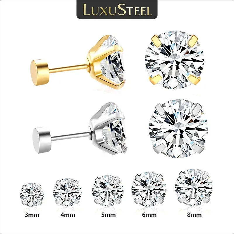 LUXUSTEEL 1 Paare/2 Stücke Edelstahl Kristall Ohrstecker Für Frauen Männer 4 Prong Tragus Runde Klare Zirkonia Ohr Schmuck