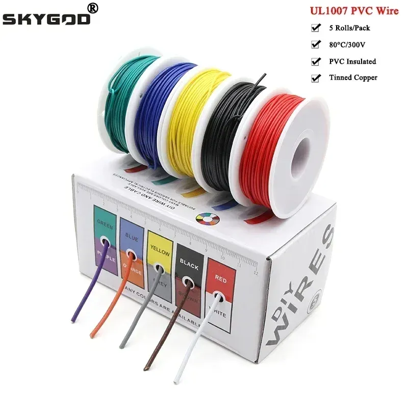 (5 Farben Mix Kit) UL1007 Draht PVC Isolierung verzinntes Kupferkabel verseilte elektrische Leitung 30/28/26/24/22/20/18/16 AWG PCB-Draht