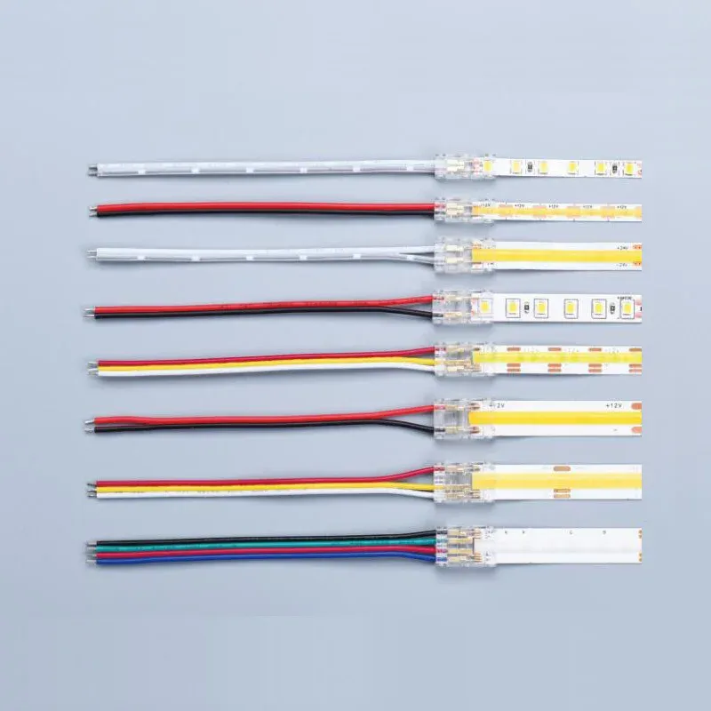 COB-Streifen auf Draht-LED-Anschlüsse, 5 8 10 mm Anschluss, lötfrei, für CCT, FCOB, RGB-LED-Streifen, Lichter 2, 3, 4-poliger Anschluss mit Draht
