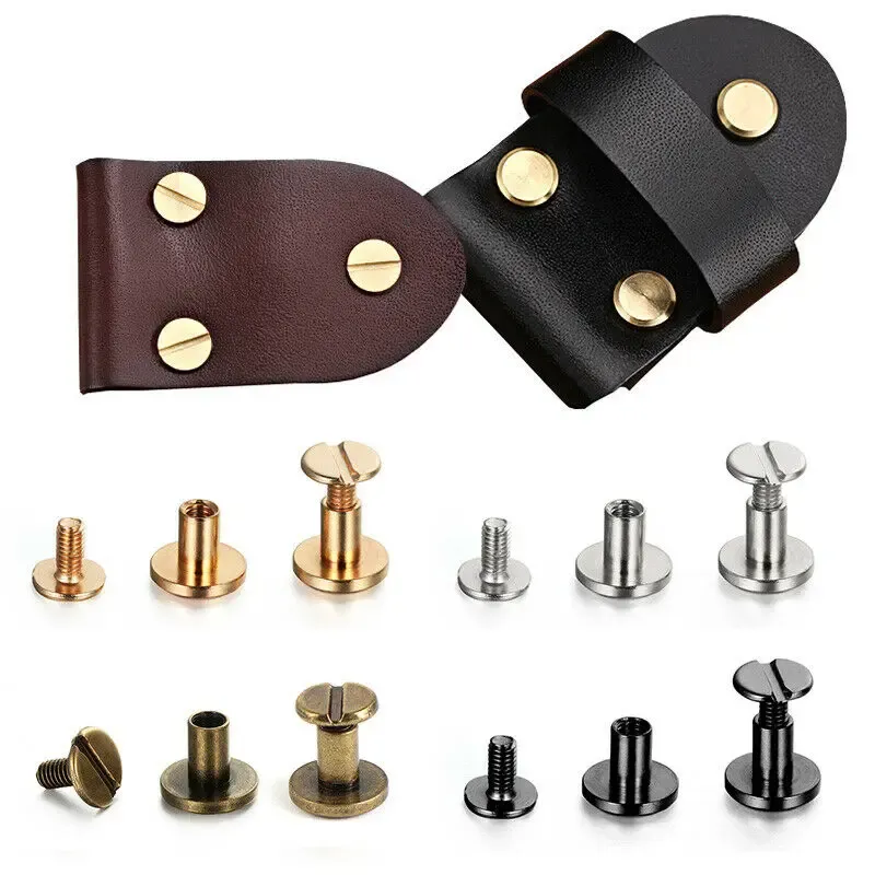 10Sets/20Pcs Flache Gürtel Schrauben Nagel Nieten Chicago Schrauben Solide Weibliche Niet Schlitz Stud Kopf Gepäck Leder metall Handwerk Schraube