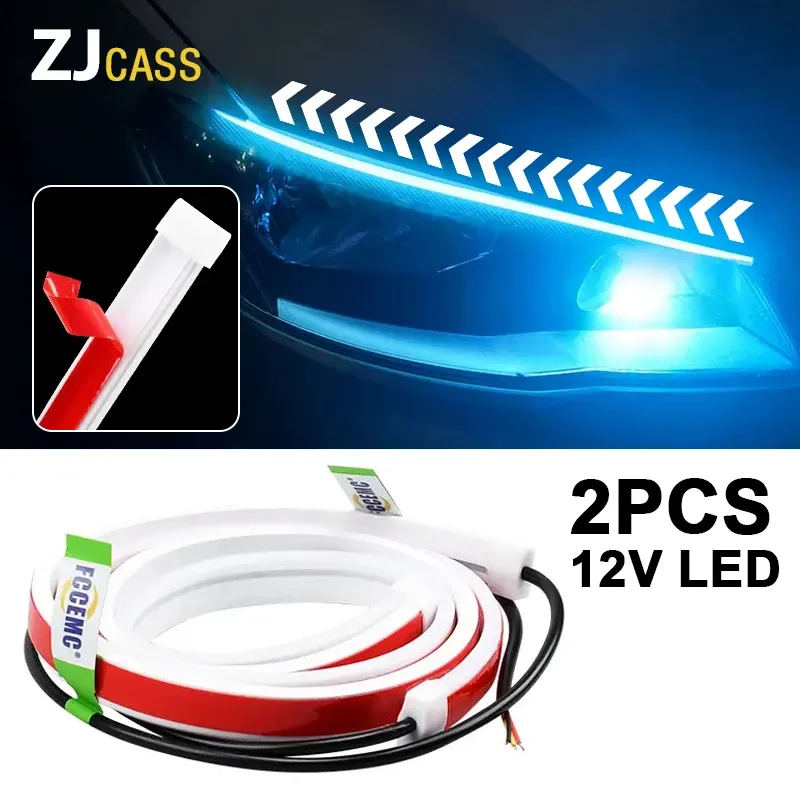 12V 2Pcs LED DRL Automotive Daytime Running Light Flexibles Scanning Blinklicht mit Startsequenz Universelle Scheinwerferleiste Wasserdichte schlanke versteckte Lichtleiste