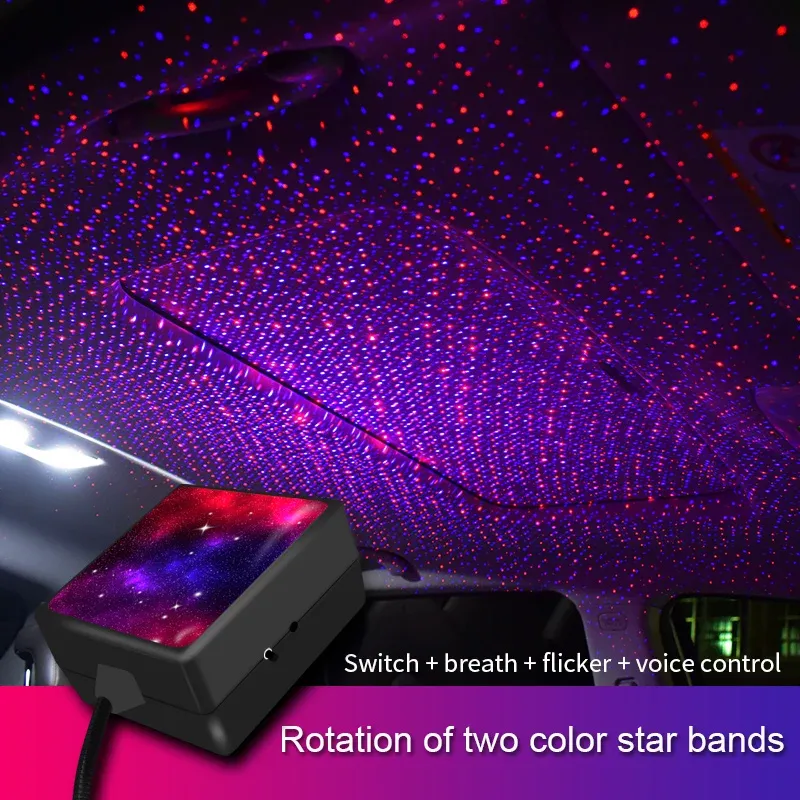 Dynamische Autorotation zweifarbige Auto USB-Dach Stern Licht Innen LED Sternen atmosphäre Umgebungs projektor Dekoration Galaxie Licht