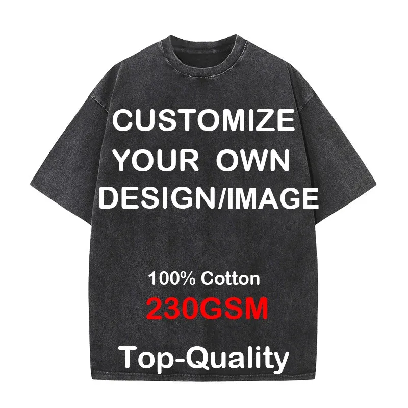 Personalisieren Sie Ihr Logo Hip Hop Streetwear Männer 100 % Baumwolle T-Shirts Übergroßes gewaschenes Top T-Shirt Unisex Sommer Retro Marke personalisiert