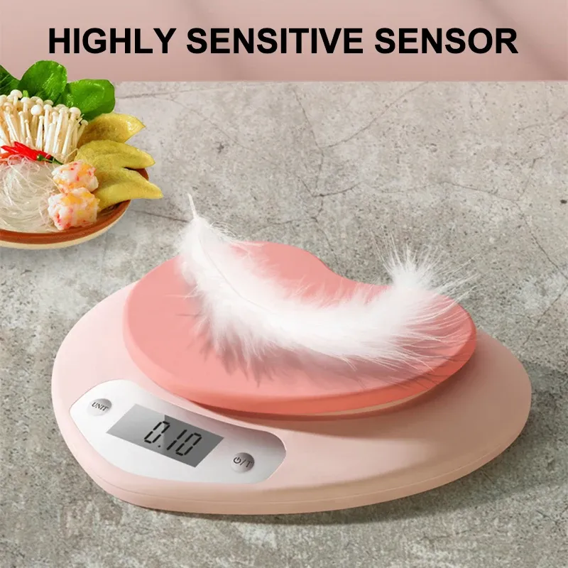 Multifunktionale Küchenwaage in Rosa Herzform, Tragbare Hochpräzise Digitalwaage 5kg/1g 3kg/0,1g LCD Elektronische Waage