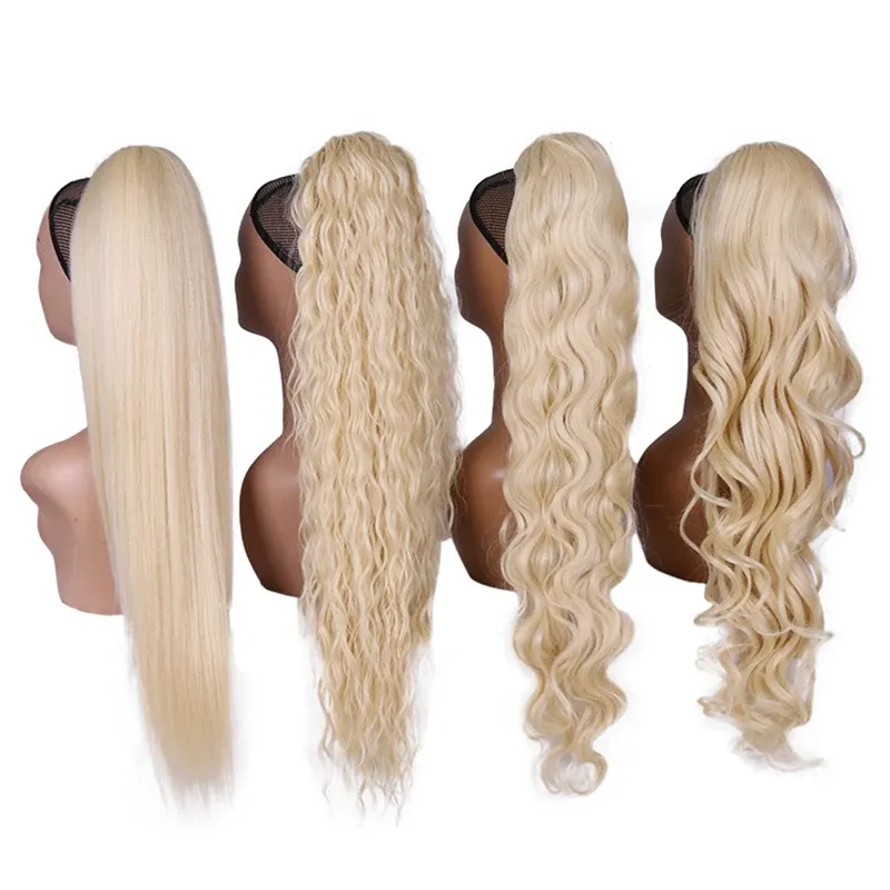 Blonder synthetischer Pferdeschwanz, langer, gewellter, geflochtener Pferdeschwanz, Haarteil mit Clip, Ombre, schwarzbraune Haarverlängerungen, Pferdeschwanz für Frauen