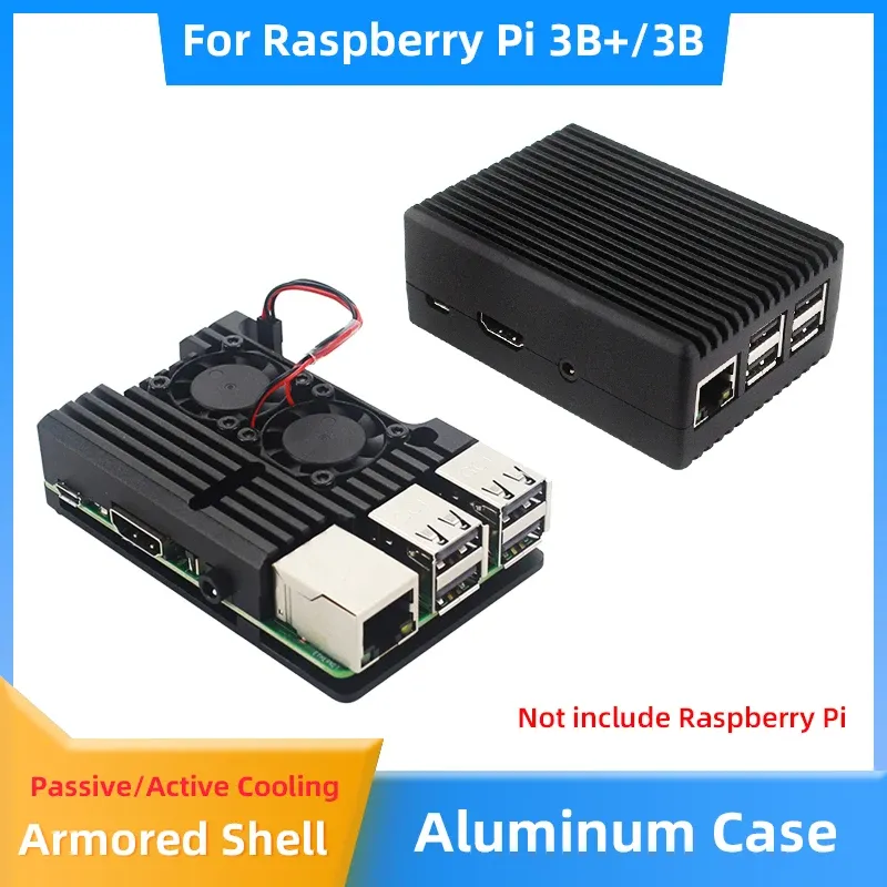 Raspberry Pi 3B+ 3B Aluminiumgehäuse, aktive passive Kühlung, gepanzertes Metallgehäuse für RPI 3B 3B+