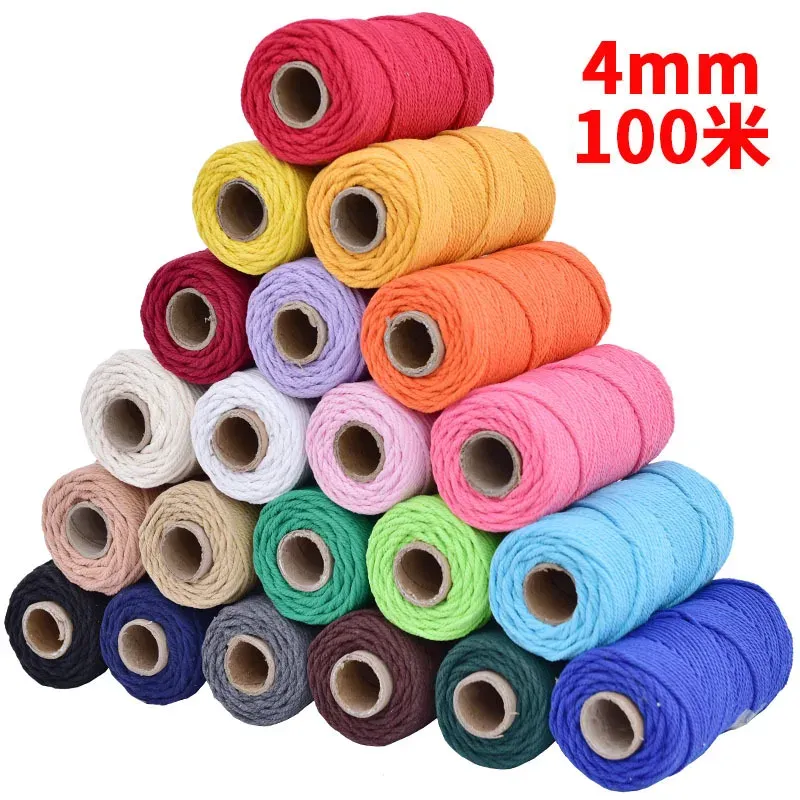 Handgefertigte Boho-Dekoration, 4 mm, 100 % bunte Baumwollschnur, Seilfaden, gedrehte Makramee-Schnur, DIY, Zuhause, Hochzeit, Dekoration, Versorgung, 110 Yards