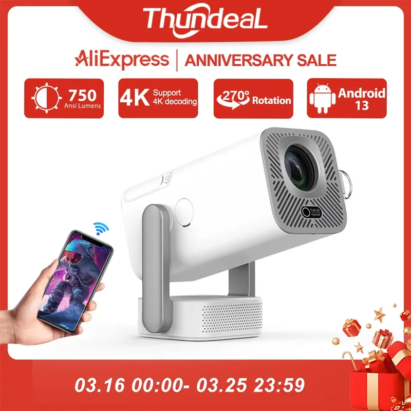 ThundeaL HD Mini-Projektor TD80 Pro Full HD 1080P 4K Video WLAN Android Tragbarer Projektor TD80Pro Heimkino PK TD80W