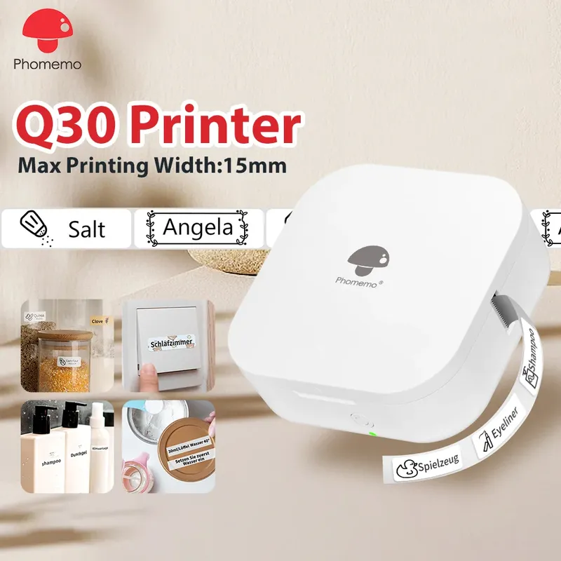 Phomemo Q30 Bluetooth-Thermoetikettendrucker, Taschenaufkleberhersteller für Datums-/DIY-Etiketten, iOS Android Wireless-Drucker, Multi-Paper
