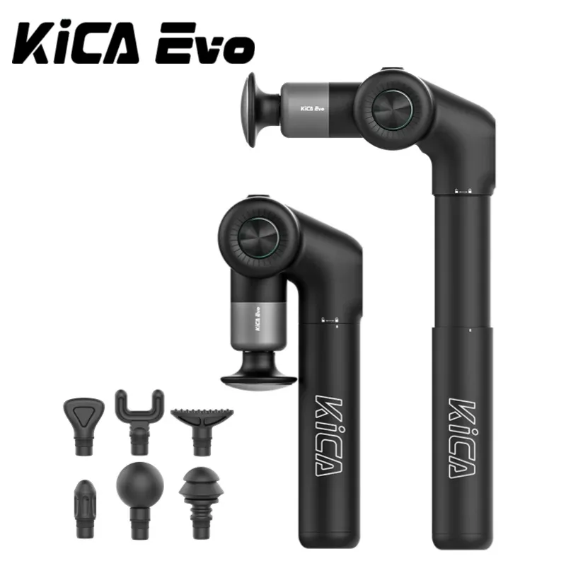 KiCA Evo Faszienpistole, tragbare Muskelmassagepistole, 15 kg Schlagkraft, 3200 U/min, mit 6 Massageköpfen, 9 cm Verlängerungsstange, Aluminiumlegierung