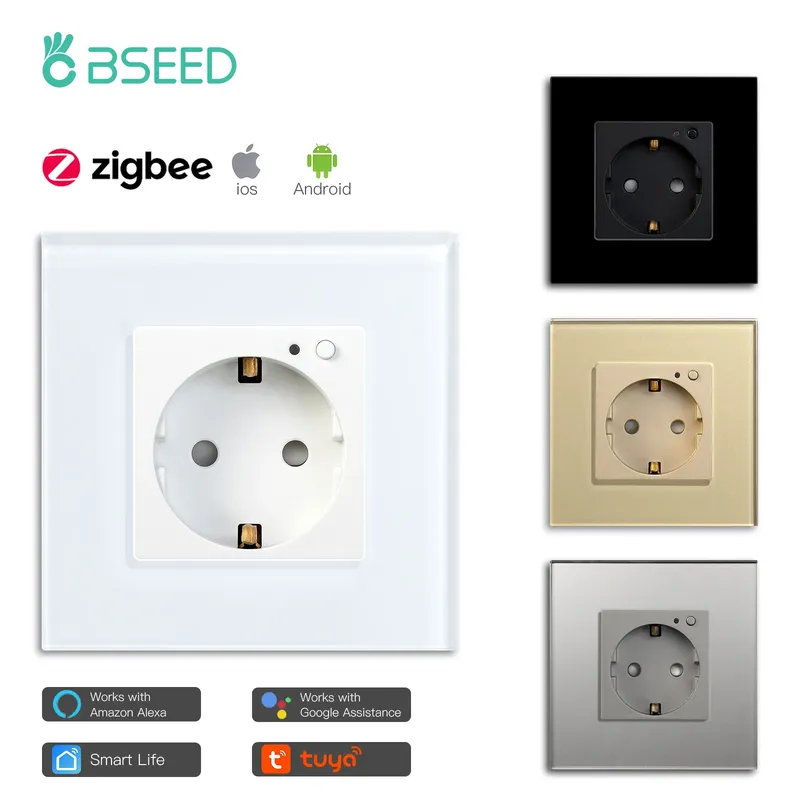 BSEED Single ZigBee Energy Monitor Wandsteckdosen Doppelte Smart Meter Steckdosen Google Smart Life App Steuerung Alexa Triple Steckdosen EU