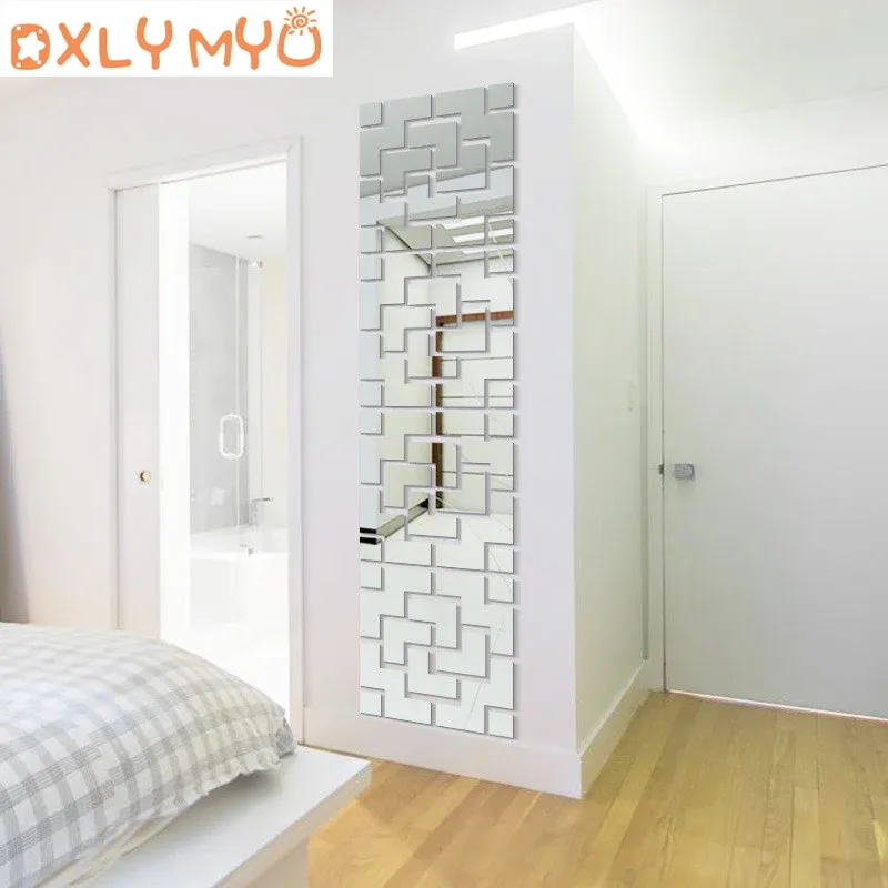3D kreative Wandaufkleber geometrische Viereck Design Acryl Spiegel Aufkleber Wohnzimmer Schlafzimmer Veranda TV Hintergrund Wand Dekor