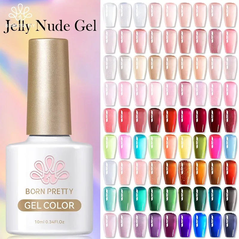 BORN PRETTY 10 ml Jelly Nude Gel-Nagellack, 50 Farben, halbtransparent, Nagelkunst-Nagelzubehör, Soak Off UV-LED-Nagellack für Nägel