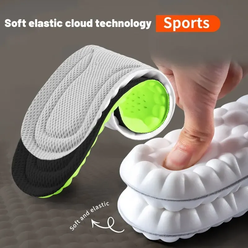 Sport-Einlegesohlen für Schuhe, 4D-Stoßdämpfung, Deodorant, atmungsaktives Kissen, Laufsohlen für Füße, Männer und Frauen