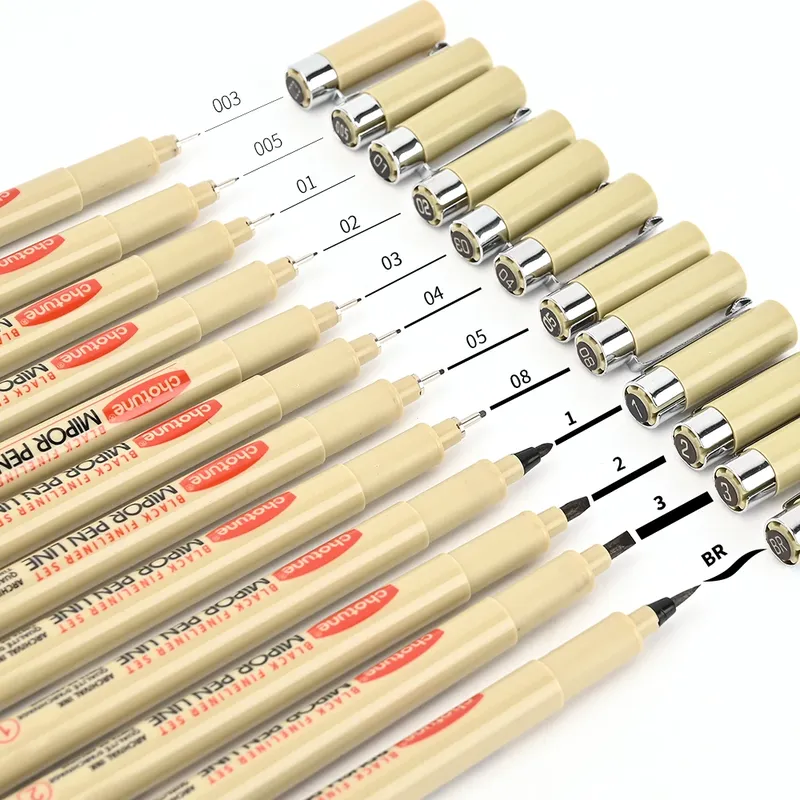 Pigment-Liner mit 12 Spitzen, Mikron-Tintenmarkierungsstift für Manga, Zeichnen, Skizzieren, Nadelstift, Hakenlinie, Stift, Skizzen-Briefpapier-Set, Kunstbedarf