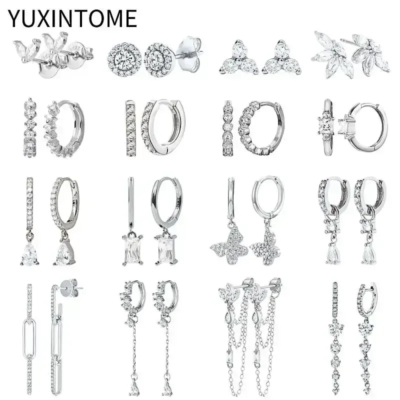 Ohrnadel aus 925er-Sterlingsilber, modische Creolen, weißer Kristall, luxuriöse Damen-Silberohrringe, Hochzeit, Damenschmuck, Geschenk