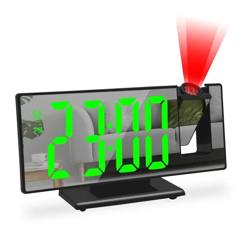 USB-betriebener digitaler Wecker 180 °   Armprojektion Wecker Zeit Temperatur Snooze Tischuhr 12/24H Projektor LED Uhr