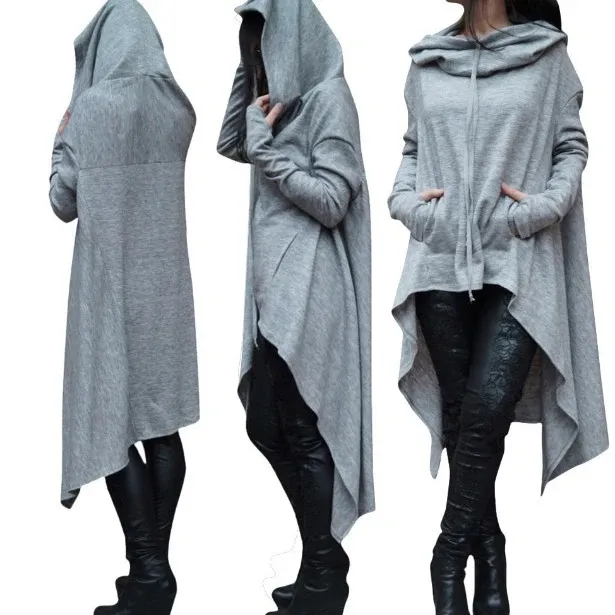 Modetrends Neuer europäischer und neuer langer Kapuzenpullover in reiner Farbe