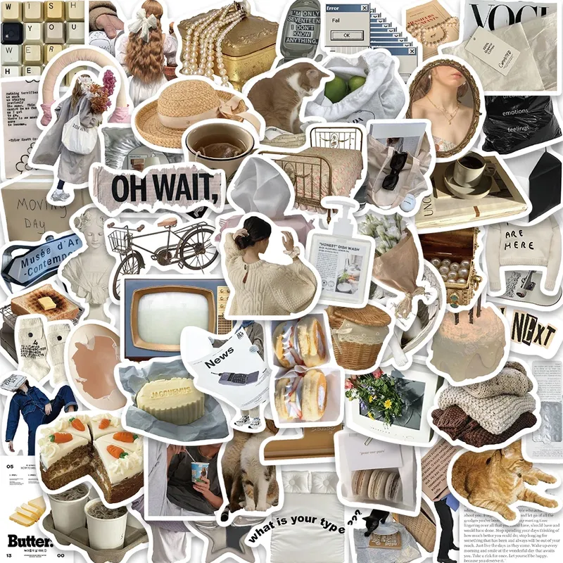 63PCS Ins Koreanischen Stil Einfache Kunst Dekoration DIY Notebook Telefon Gitarre Scrapbooking Journal Tagebuch Album Geschenk Spielzeug Aufkleber