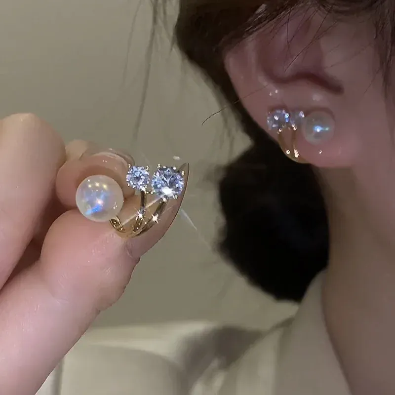 Koreanische Earing Perle Klaue Ohr Haken Clip Ohrringe für Frauen Gold Farbe Zirkon Kristall Ohrringe Modeschmuck Neue Jahr Geschenk