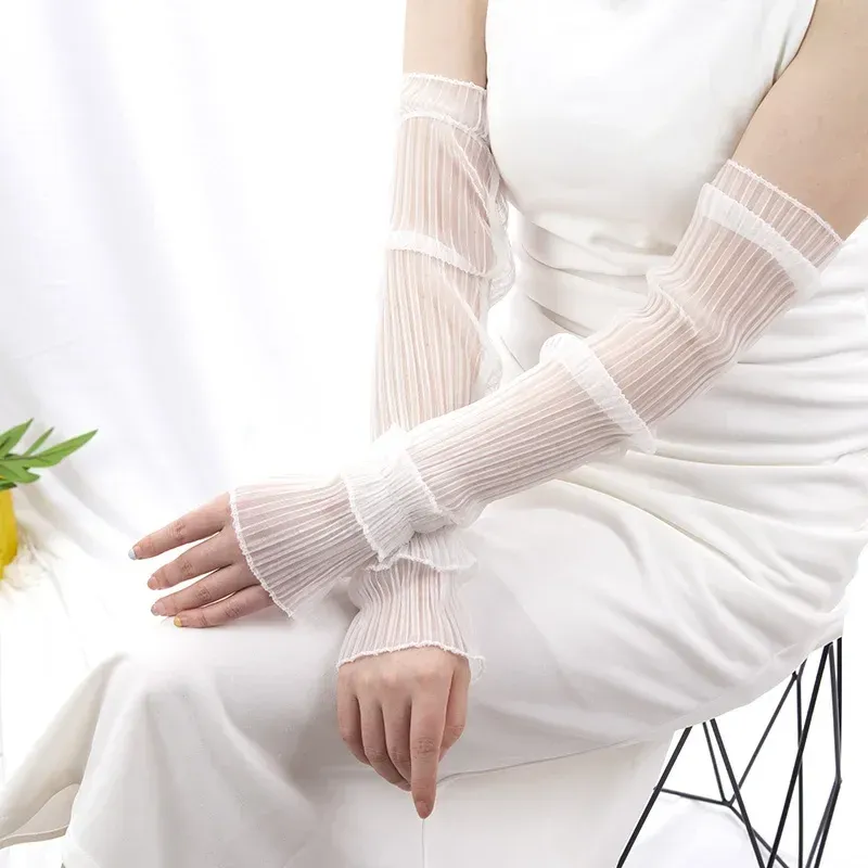 Sommer Lange Fingerlose Handschuhe Frauen Im Freien Sonnenschutz Ärmeln Dünne Spitze Mesh Arm Hülse Sonnencreme Uv Fahren Fäustlinge