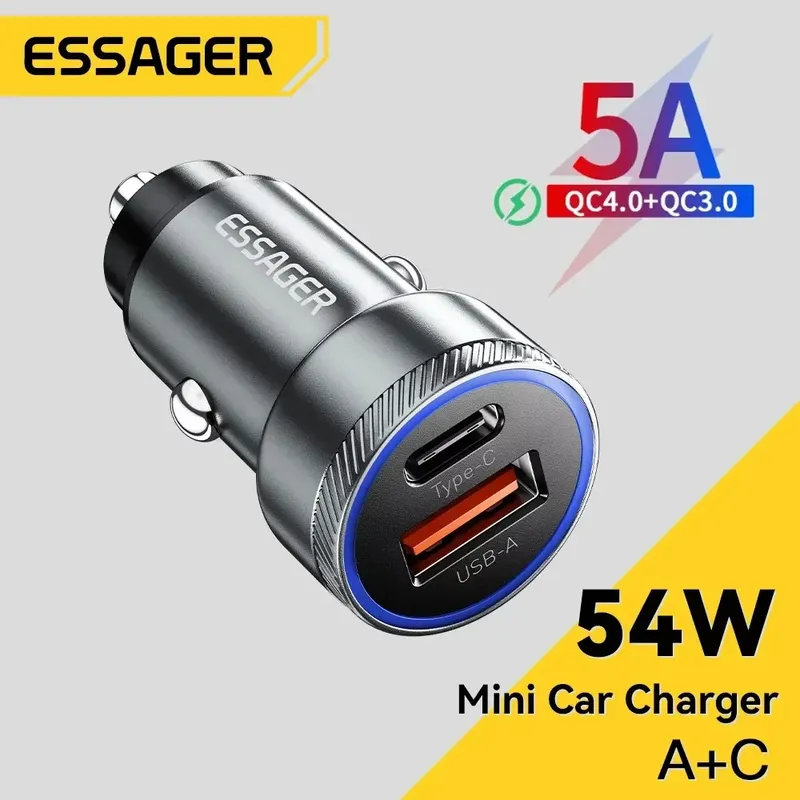 Essager 54W Autoladegerät 5A Schnellladung Typ C Quick Charge 3.0 QC PD 3.0 SCP USB Autoladegerät für Xiaomi Samsung iPhone Ladegerät