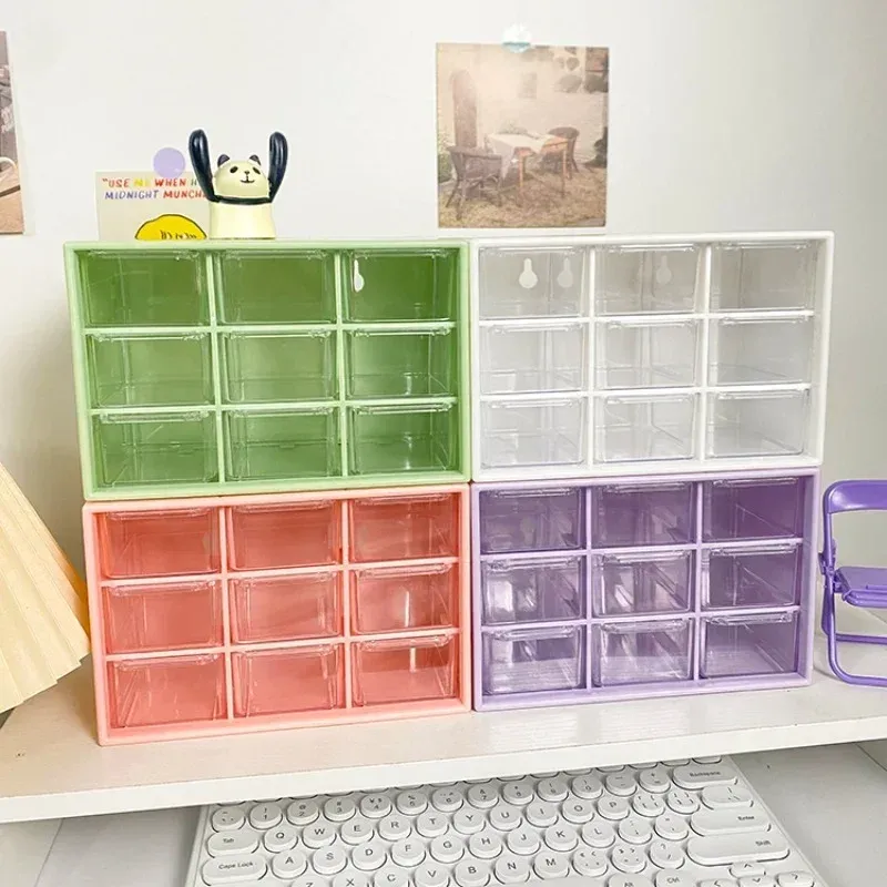 Desktop 9-Gitter-Aufbewahrungsboxen, Organizer, transparent, kleine Schublade, geteilter Studentenschreibtisch, Wandmontage, Kleinigkeiten-Aufbewahrungsbox, niedlich