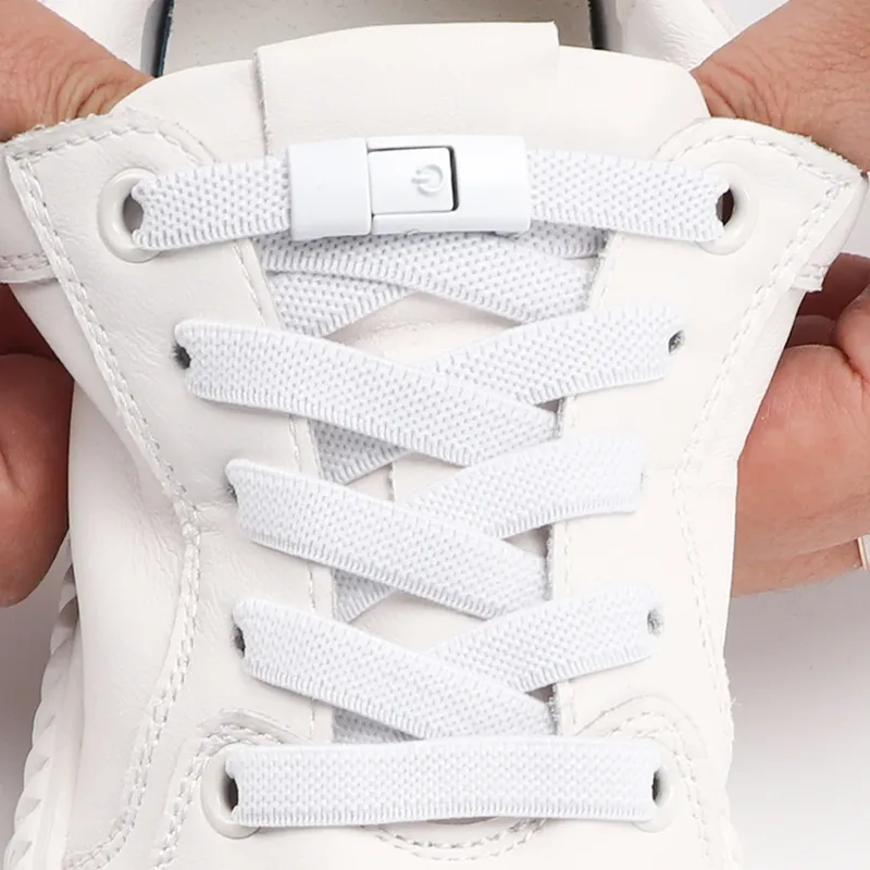 No Tie Schnürsenkel Press Lock Schnürsenkel ohne Krawatten Elastische Schnürsenkel Sneaker Kinder Erwachsene 8MM Verbreiterte flache Schnürsenkel für Schuhe