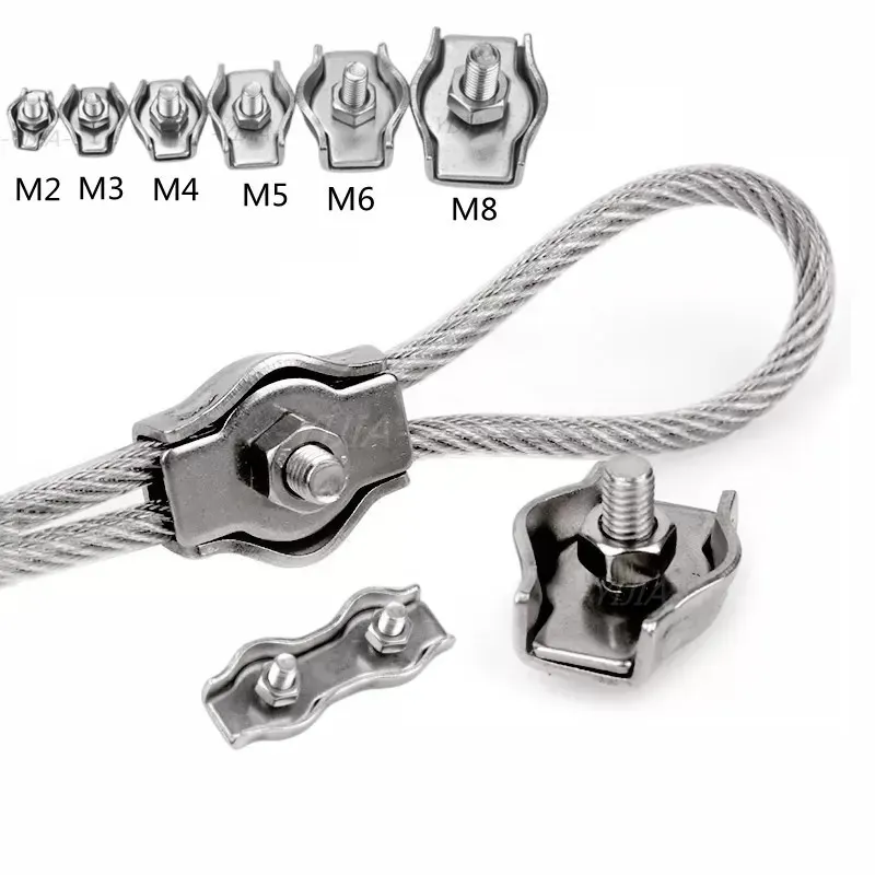 1–5 Stück wasserdichte Edelstahl-Drahtseil-Clips, Einzel-/Doppelgriffe, Kabelklemmen, Spannfutterschloss, M2-M6, Kabel-Draht-Hardware-Befestigungselement
