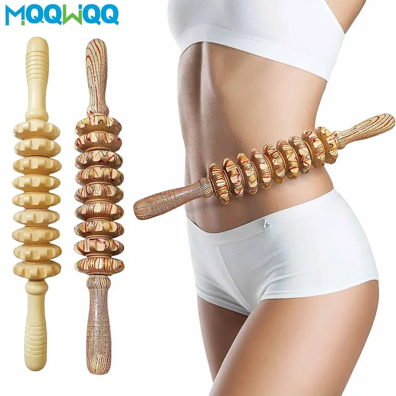 9-Rollen-Massagegerät aus Holz, tragbarer Roller-Stick, Triggerpunkt, manuelle Massagegeräte für Anti-Cellulite, Linderung von Körpermuskel-Schmerzen