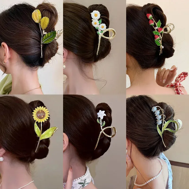 Neue süße Blume Haar Kralle Clip exquisite Pferdes chwanz greifen Haars pangen Hai Clip Frau Haarnadeln für Mädchen Haarschmuck Kopfschmuck