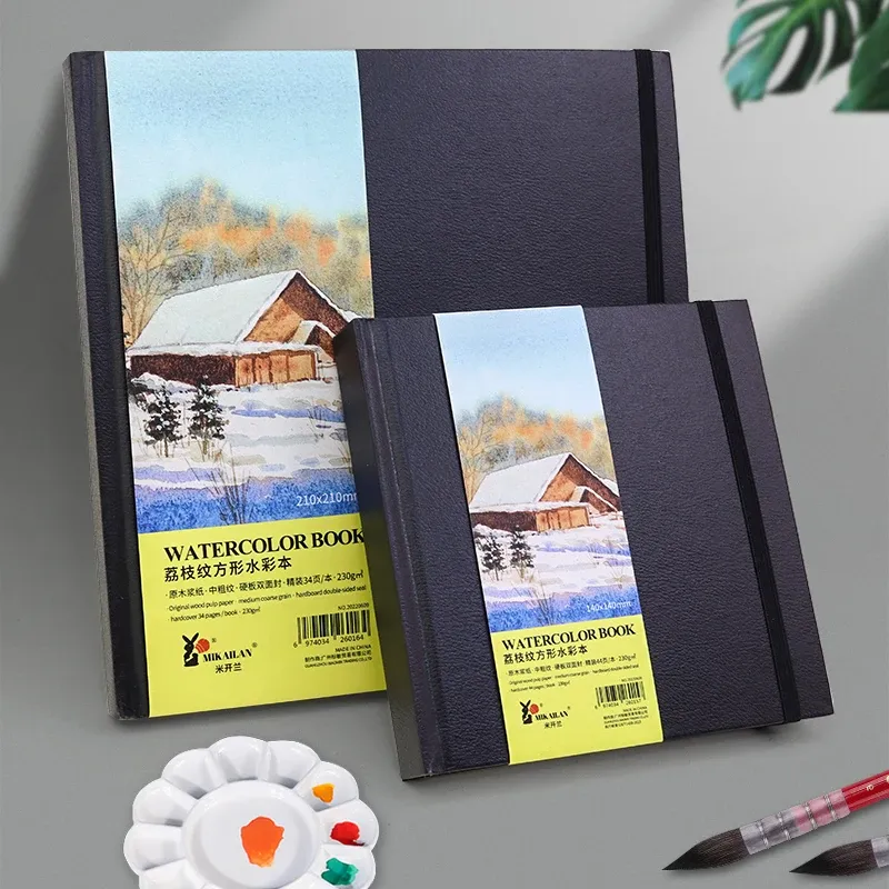 MIKAILAN Quadratisches Aquarellbuch, mittlere grobe Körnung, 230 g, Skizzenbuch, Aquarellpapier für Studenten, Künstler, Zeichnen, Kunstbedarf