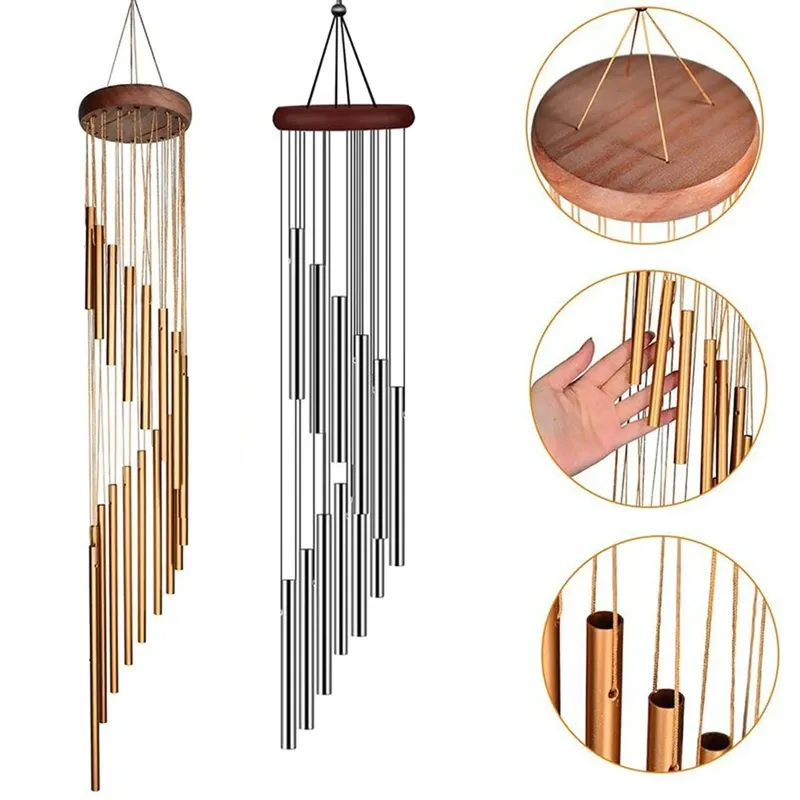 1 Stück 12 Röhren Windspiele aus Aluminiumlegierung mit Haken Gold/Silber Glocken für draußen Zuhause, Hochzeit, Party, Erinnerung, Dekoration, Geschenke