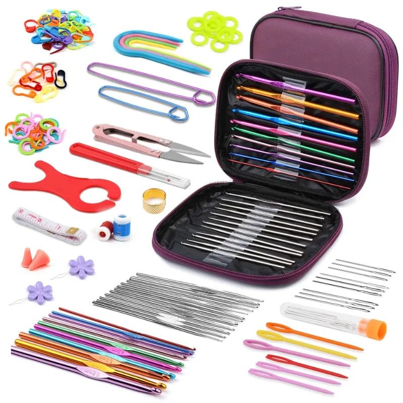 KRABALL Häkelset für Anfänger, Häkelnadel-Set, ergonomische Stricknadeln, stumpfe Nadeln, Stichmarker zum Selbermachen, mit Aufbewahrungskoffer
