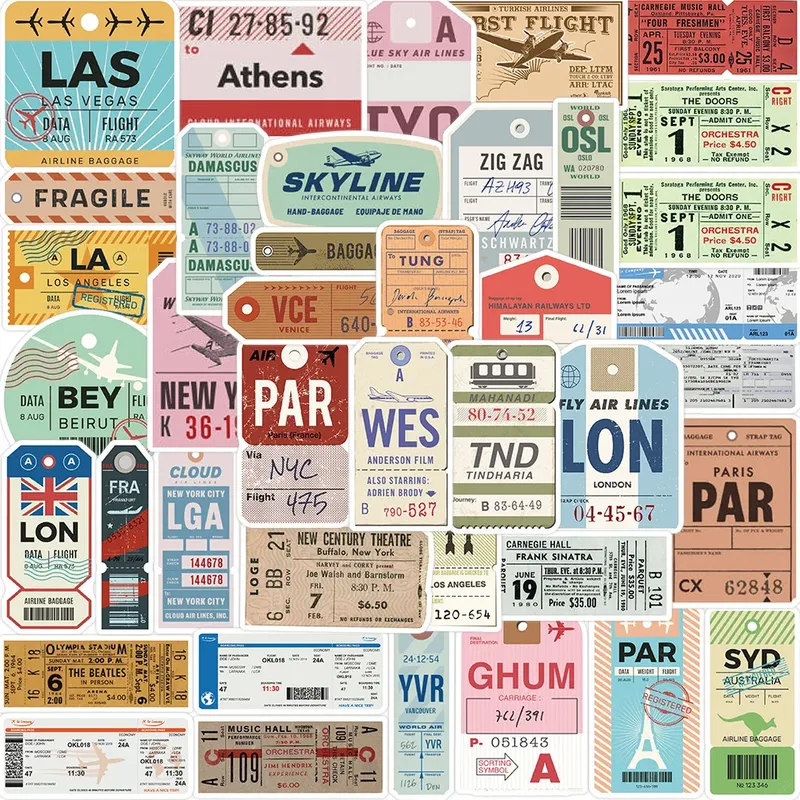 10/20/40 stücke Vintage Bordkarte Flugtickets Aufkleber Welt Reise Aufkleber Spielzeug DIY Gepäck Koffer Auto Telefon wasserdichte Aufkleber