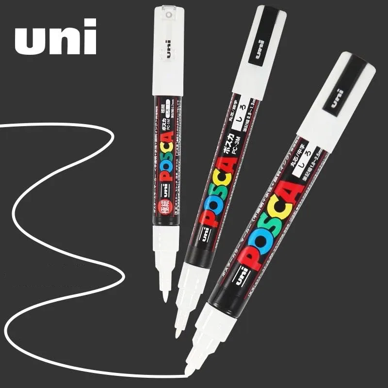 Uni Posca Weiße Marker, wasserfester Permanent-Farbstift aus Acryl, PC-1M, 3M, 5M, POP-Poster, Werbung, Kunstbedarf, Posca Marcadores
