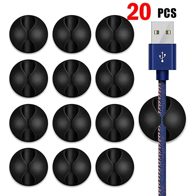 20pcs kabel clip wickler organizer rund ladegerät kabel clips schreibtisch aufgeräumt management draht klebe halter klemme im haus büro auto