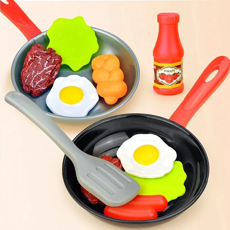 8PCS Kinder Küche Lebensmittel Spielzeug Simulation Kochgeschirr Spiel Set Pretend Spielen Topf Steak Gemüse Brot Hot Dog Omelett Kinder geschenk