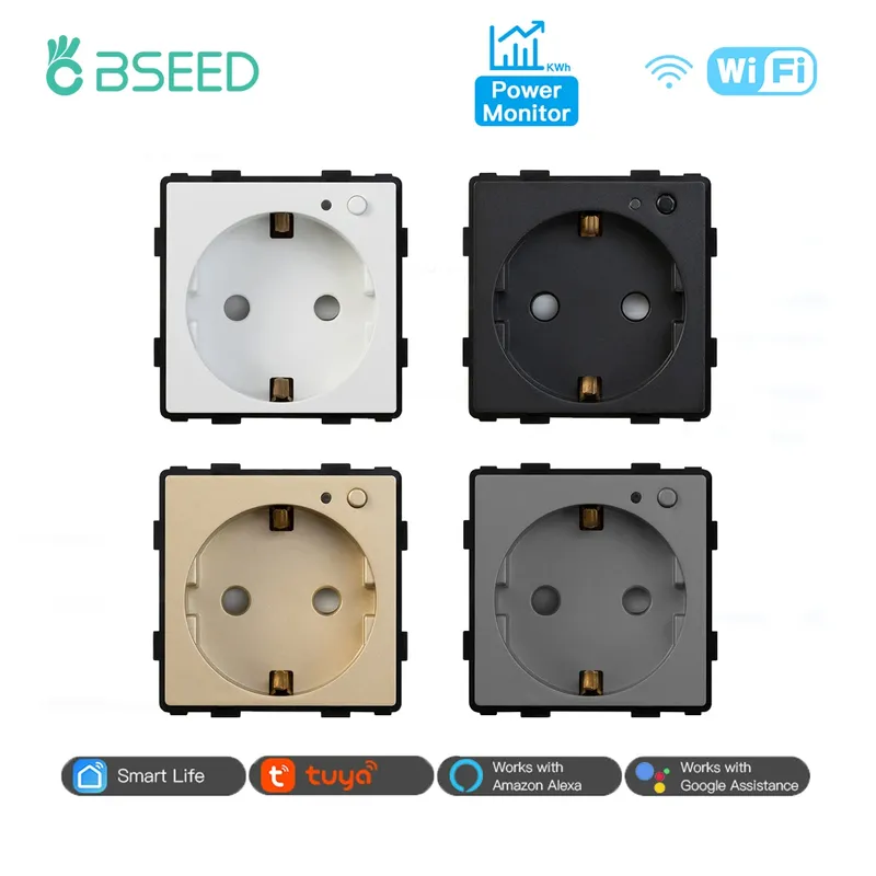 BSEED EU Stanndard Wifi Steckdosen Power Monitor Steckdosen Tuya Smart Leben Alexa App Control Timing Funktion DIY Teile