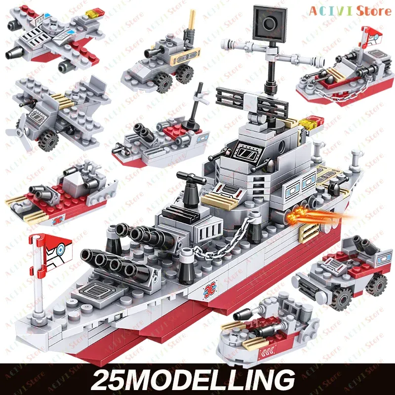 Navy War Chariot Schiff Armee Boot Flugzeug Modell Kriegsschiffe Bausteine Kompatibel mit Lego Bauset für Jungen Ziegel Spielzeug