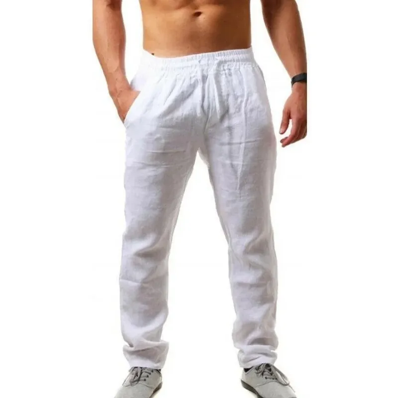 Männer Baumwolle Leinen Hosen Männlichen Herbst Neue Atmungsaktive Einfarbig Leinen Hosen Fitness Streetwear S-3XL