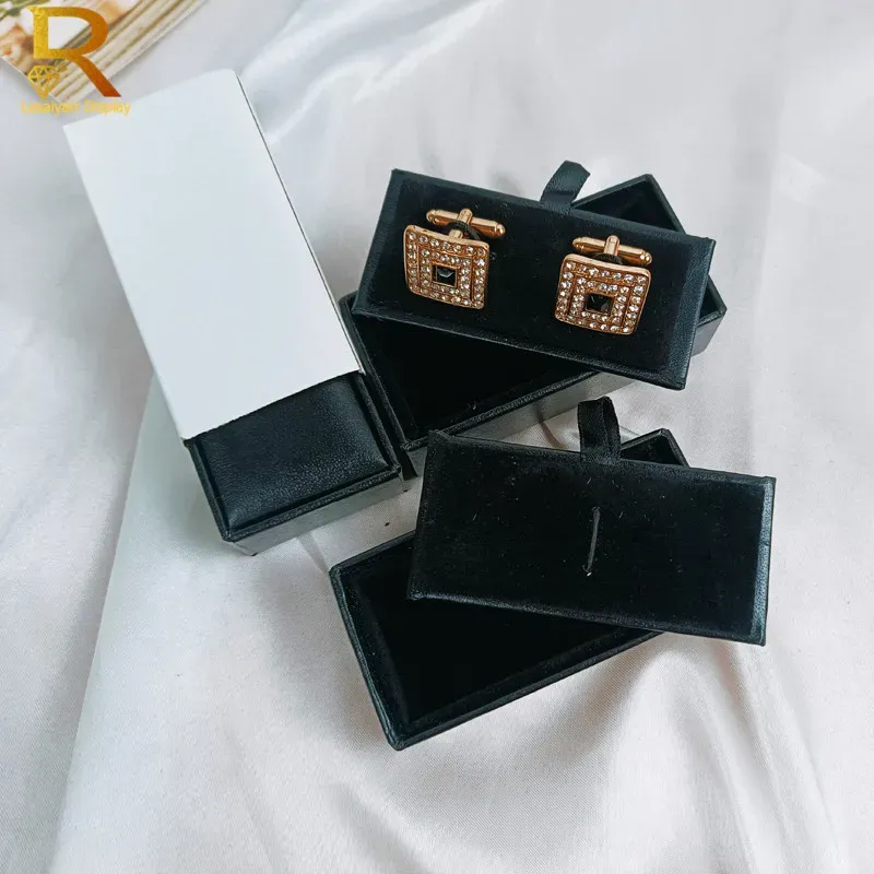 1pc Qualität Herren Manschettenknöpfe Paket Schatulle Schwarz Leder Manschettenknöpfe Schmuck Lagerung Organizer Geschenk Box Fall Halter