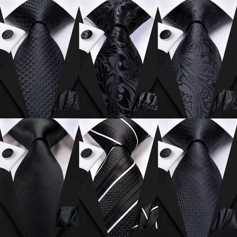 Hallo-Krawatte Schwarz Floral Seide Hochzeit Krawatte Für Männer Einstecktuch Manschettenknopf Elegante Krawatte Für Männer Mode Designer Business party Dropshiping