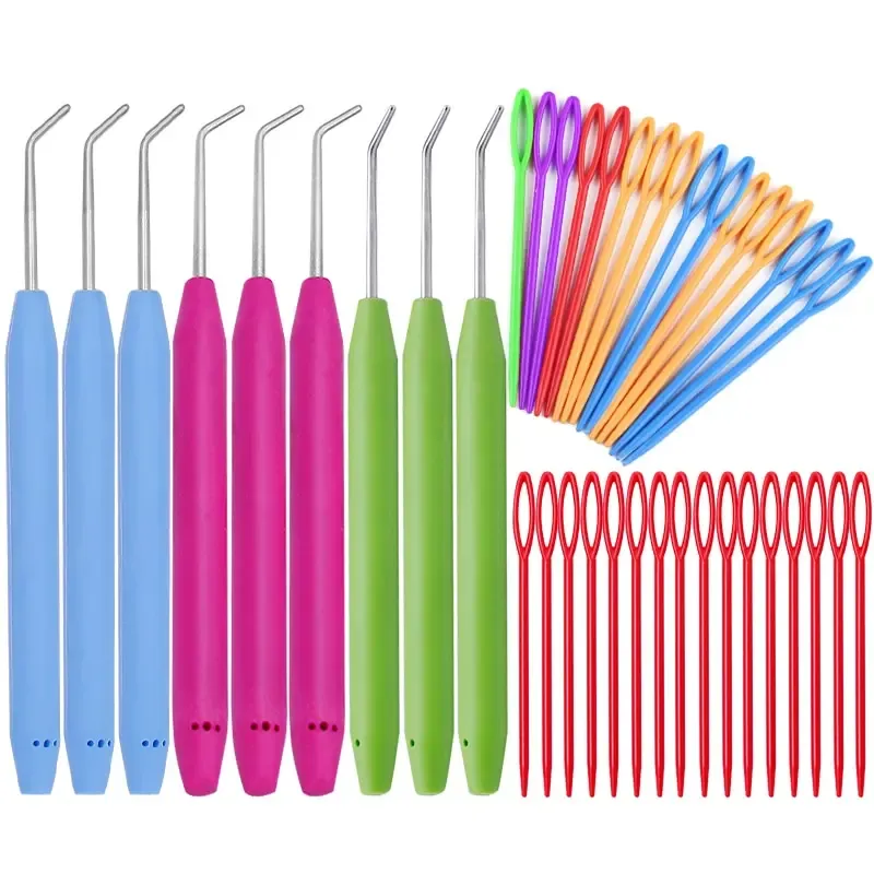 Strick-Webstuhl-Haken-Set, 6-teilig, Strick-Webstuhl-Haken mit Kunststoff-Stricknadeln, Häkelnadel-Haken-Set, zufällige Farbe