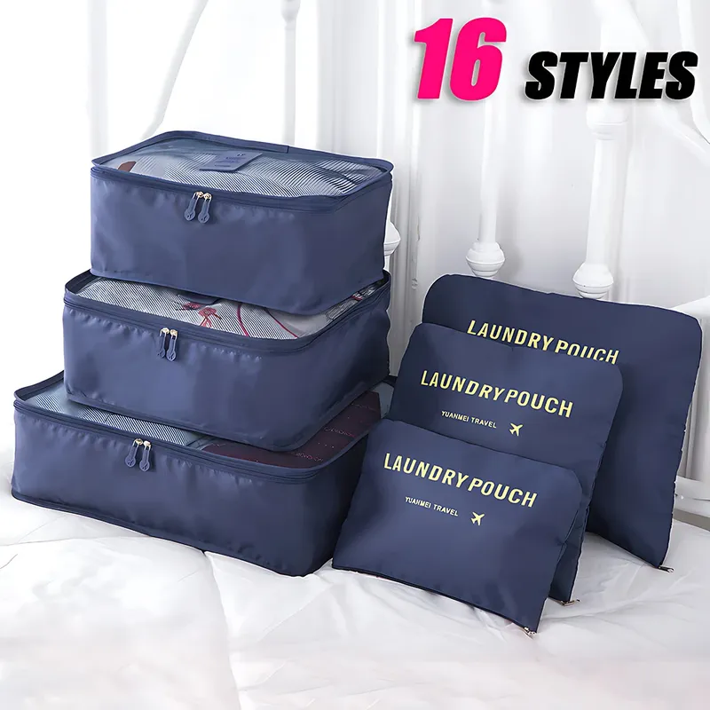 6-teiliger großer Reise-Organizer, tragbarer Koffer-Organizer, Kleidung, Schuhe, Make-up-Tasche, Gepäck-Organizer, Reise-Aufbewahrungstasche