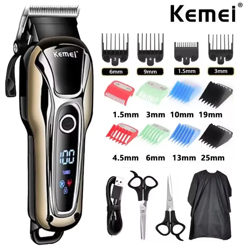 Kemei 1990 neuer Haarschneider, professioneller Haarschneider, Herren-Haarschneider, elektrischer Trimmer, LCD-Display, Haarschneider, allmächtiges Set