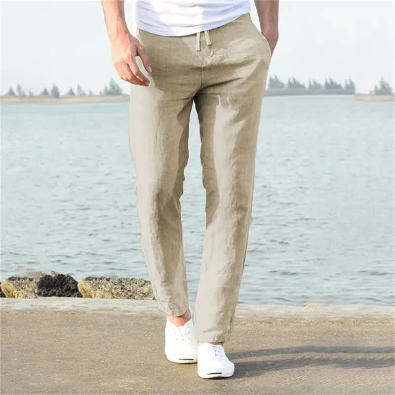 Männer Baumwolle Leinen Hosen Männlichen Herbst Neue Atmungsaktive Einfarbig Leinen Hosen Fitness Streetwear S-3XL