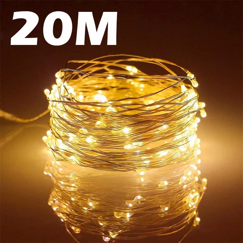 USB LED Lichterketten Kupferdraht Schnur 20m 200led Urlaub Outdoor Lampe Girlande für Weihnachts baum Hochzeits feier Dekoration