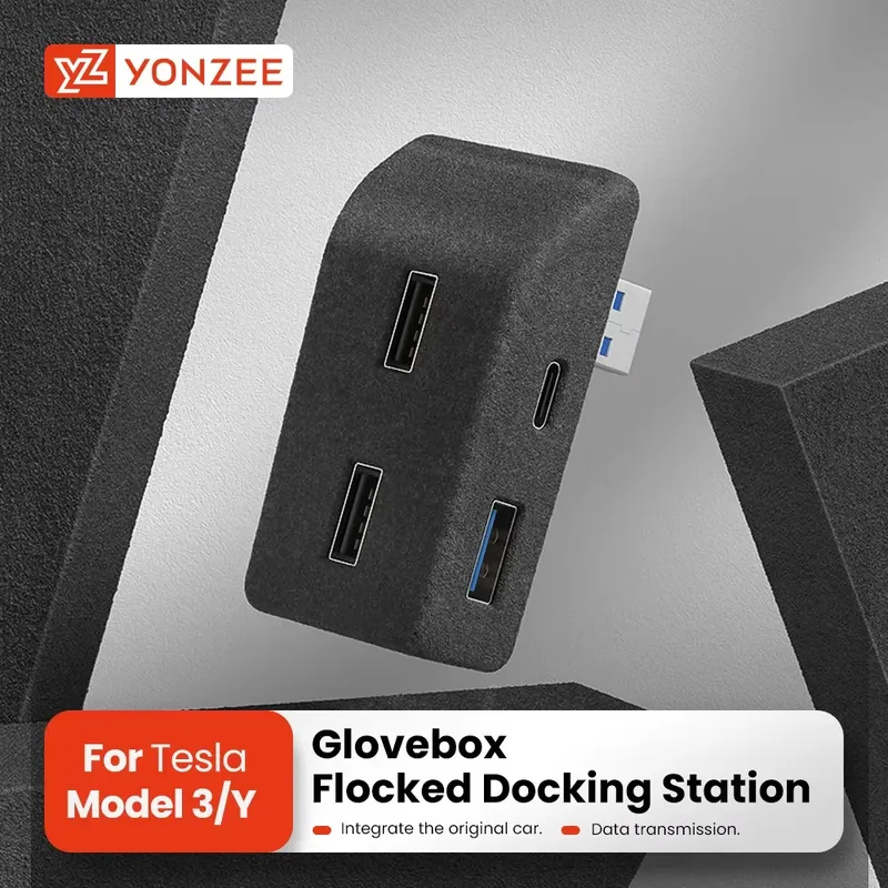 YZ Für Tesla Modell 3Y Highland Juniper 2021-2025 Handschuhfach Beflockung USB HUB Adapter Schnell Ladegerät auto Zubehör